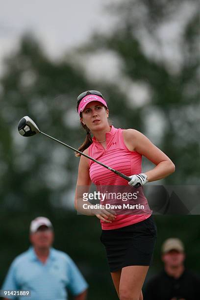 Sandra Gal of Germany watches her drive from the 11th tee during final round play in the Navistar LPGA Classic at the Robert Trent Jones Golf Trail...