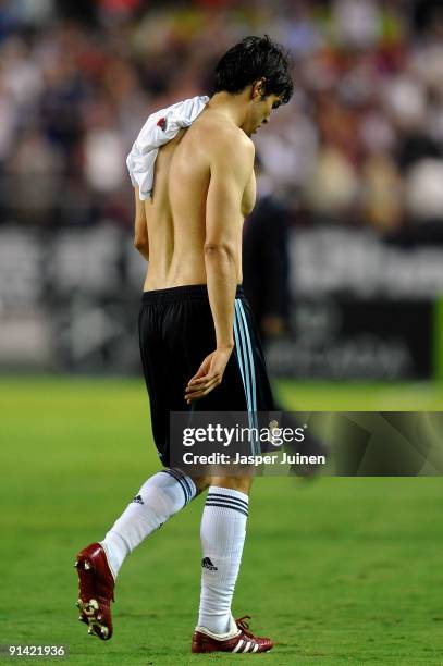 Kaka of Real Madrid trudges off the pitch at the end of the La Liga match between Sevilla and Real Madrid at the Estadio Ramon Sanchez Pizjuan on...