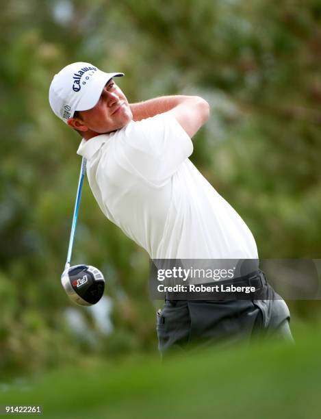 Brian Stuard makes a tee shot on the third hole during the final round of the 2009 Soboba Classic at The Country Club at Soboba Springs on October 4,...