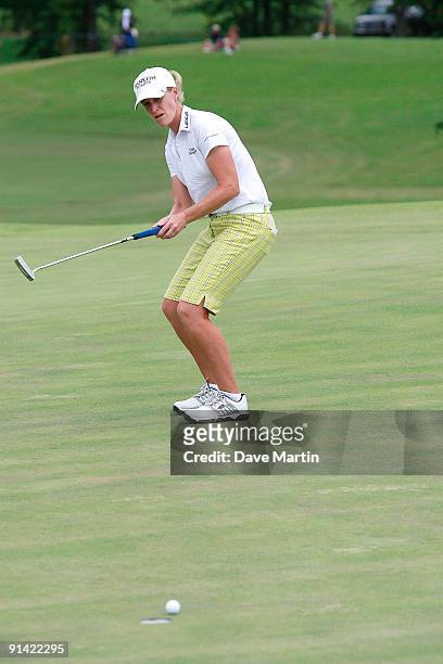 Janice Moodie of Scotland watches her birdie putt slide by the tenth hole during final round play in the Navistar LPGA Classic at the Robert Trent...
