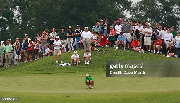 Michelle Wie lines up her putt on the 13th green during final round play in the Navistar LPGA Classic at the Robert Trent Jones Golf Trail at Capitol...