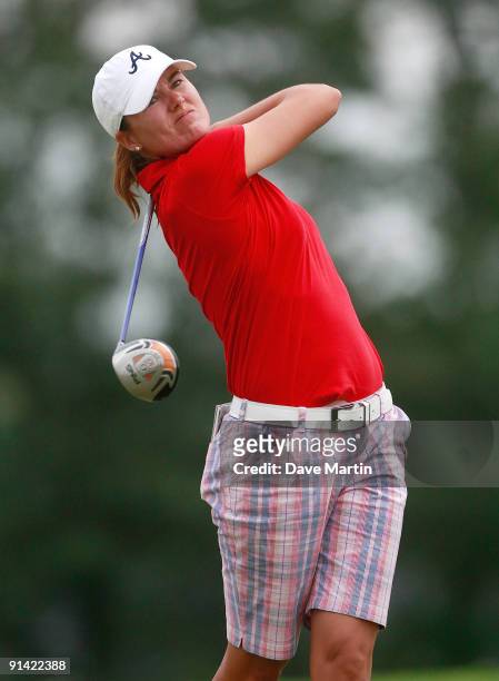 Sophie Gustafson of Sweden hits her drive from the 11th tee during final round play in the Navistar LPGA Classic at the Robert Trent Jones Golf Trail...