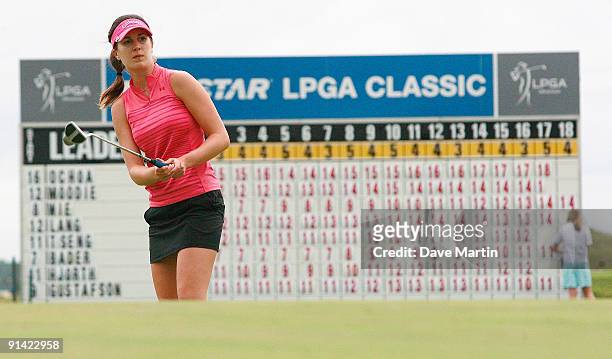 Sandra Gal of Germany watches her putt on the 18th green during the final round of the Navistar LPGA Classic at the Robert Trent Jones Golf Trail at...