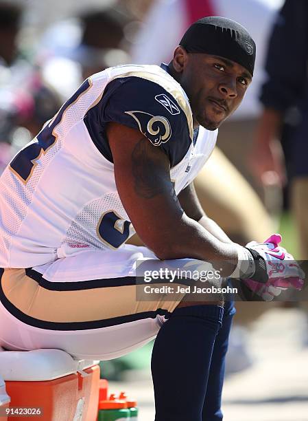 Kenneth Darby of the the St. Louis Rams sits on the bench against the San Francisco 49ers during an NFL game on October 4, 2009 at Candlestick Park...