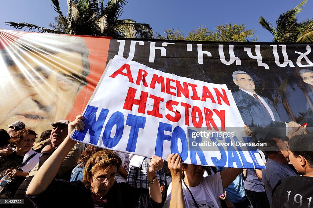 Protesters Demonstrate Against The Visit Of Armenian President