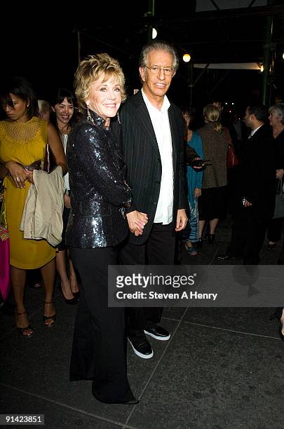 Actress Jane Fonda and Richard Perry attends the "Wishful Drinking" Broadway opening night at Studio 54 on October 4, 2009 in New York City.