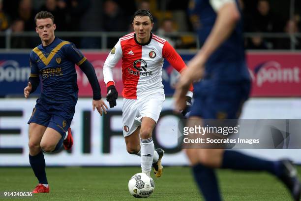 Vito van Crooij of VVV Venlo , Steven Berghuis of Feyenoord during the Dutch Eredivisie match between VVVvVenlo - Feyenoord at the Seacon Stadium -...