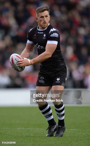 Josh McCrone of Toronto Wolfpack in action during the Betfred Championship match between Leigh Centurions and Toronto Wolfpack on February 4, 2018 in...