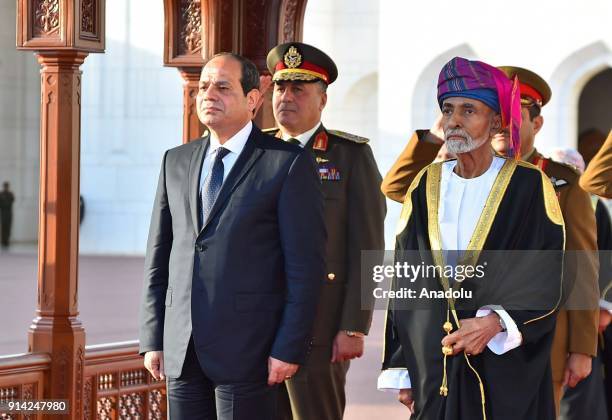 Egyptian President Abdel Fattah al-Sisi is welcomed by Sultan of Oman, Qaboos bin Said Al Said at the Al Alam Palace in Muscat, Oman on February 4,...