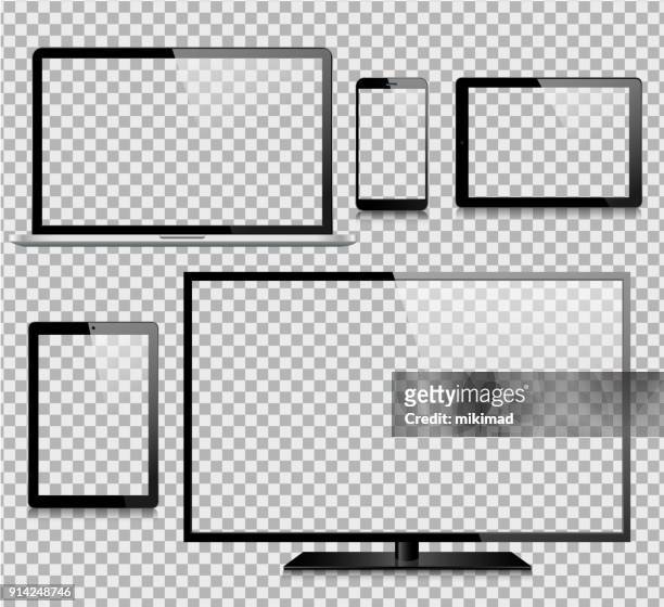 tablet, mobile phone, laptop, tv and monitor - tv screen stock illustrations