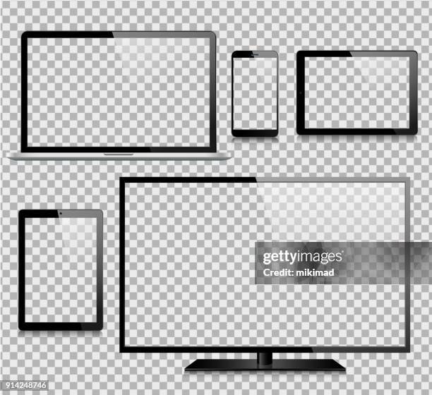 tablet, mobile phone, laptop, tv and monitor - computer monitor white background stock illustrations