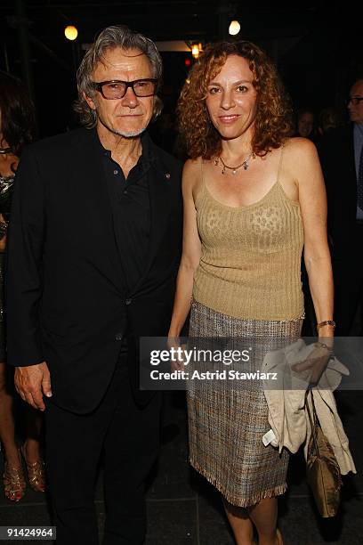 Actor Harvey Keitel and Daphna Kastner attend "Wishful Drinking" Broadway opening night at Studio 54 on October 4, 2009 in New York City.