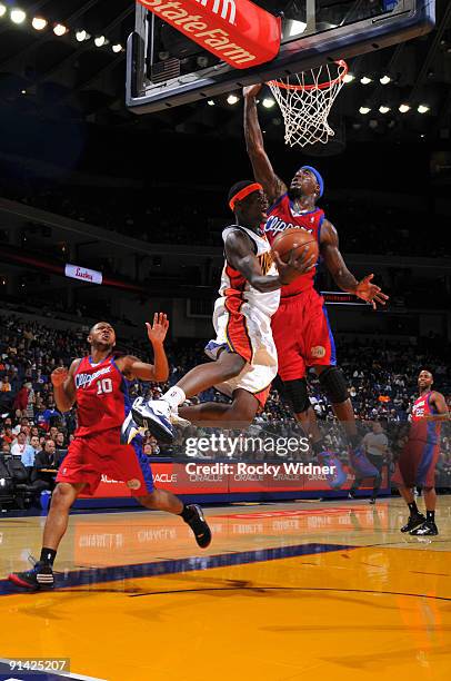 Anthony Morrow of the Golden State Warriors converts on the up and under against the Los Angeles Clippers during a preseason game on October 4, 2009...