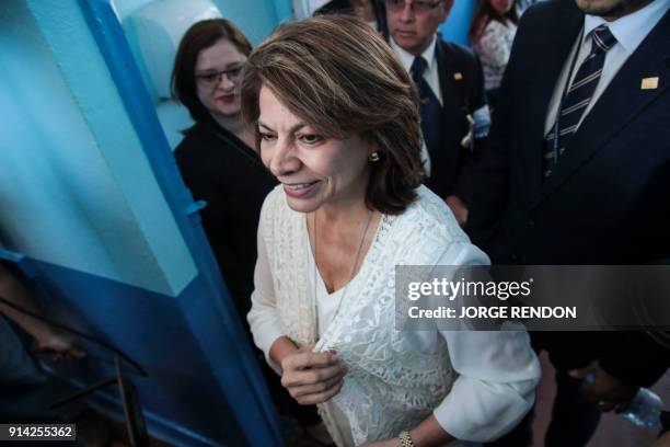 Costa Rican former President Laura Chinchilla Miranda after casting her vote at a polling station in San Jose, during national elections, on February...