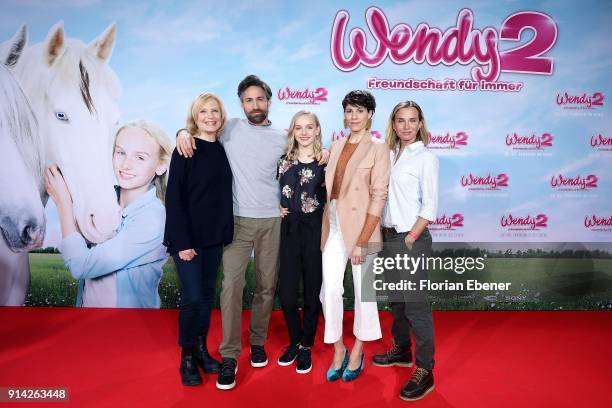 Maren Kroymann, Benjamin Sadler, Jule Hermann, Jasmin Gerat and Nadeshda Brennicke attend the premiere of 'Wendy 2 - Der Film' at Cinedom on February...