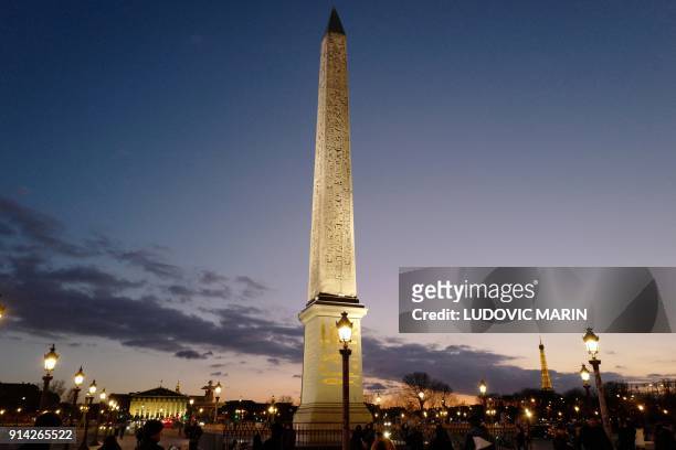 This photo taken on Febuary 4, 2018 shows the Obelisk of Place de la Concorde in Paris.