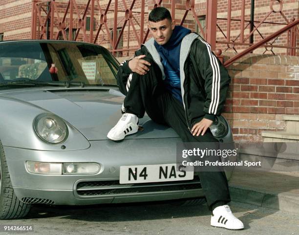 Featherweight boxer Prince Naseem Hamed of Great Britain with his sportscar, circa February 1997.