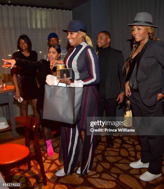 Cynthia Bailey and Nene Leakes attend Marlo Hampton Birthday Celebration Dinner at Kaisers Restaurant on February 3, 2018 in Sandy Springs, Georgia.