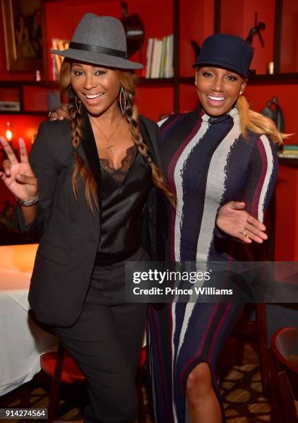 Cynthia Bailey and Nene Leakes attend Marlo Hampton Birthday Celebration Dinner at Kaisers Restaurant on February 3, 2018 in Sandy Springs, Georgia.