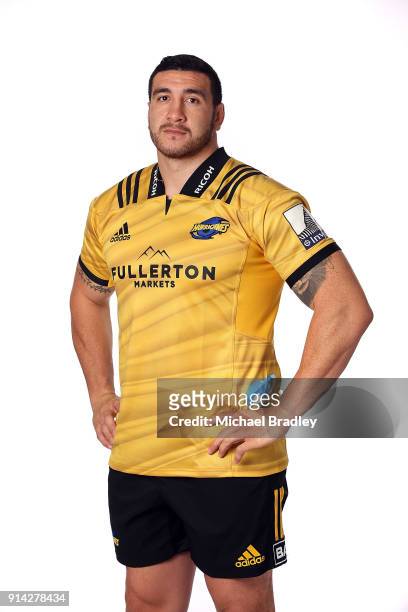 Jeff Toomaga-Allen poses during the Wellington Hurricanes 2018 Super Rugby headshots session on January 22, 2017 in Auckland, New Zealand.