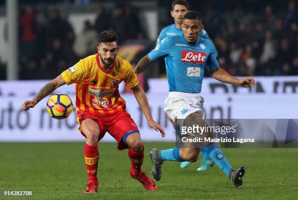 Lorenzo Cataldi of Benevento competes for the ball with Allan of Napoli during the serie A match between Benevento Calcio and SSC Napoli at Stadio...