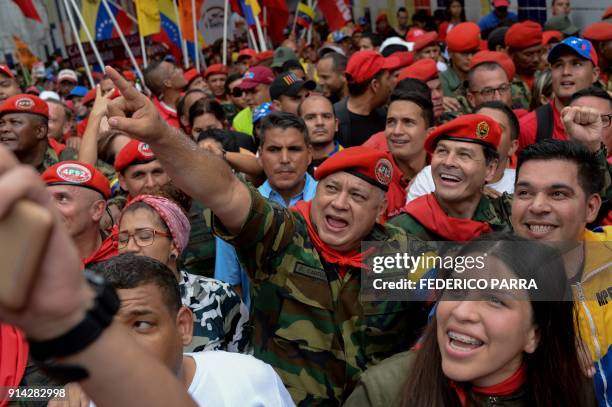 Constituent Assembly member Diosdado Cabello takes part in a rally to commemorate the 26th anniversary of late Venezuelan President Hugo Chavez's...