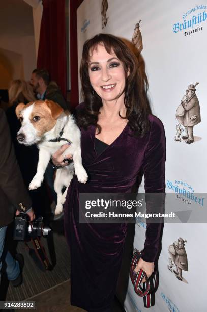 Anna Maria Kaufmann and her dog Oskar during the Eagles New Year's Reception on February 4, 2018 in Rottach-Egern, Germany.