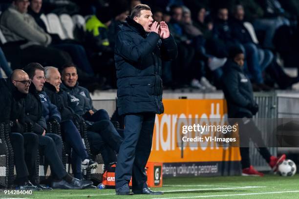 Coach John Stegeman of Heracles Almelo during the Dutch Eredivisie match between Heracles Almelo and ADO Den Haag at Polman stadium on February 03,...