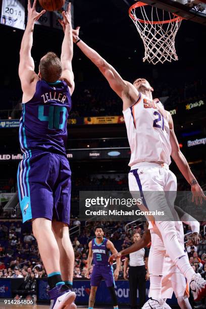Cody Zeller of the Charlotte Hornets handles the ball against the Phoenix Suns on February 4, 2018 at Talking Stick Resort Arena in Phoenix, Arizona....