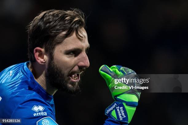 Goalkeeper Robert Zwinkels of ADO Den Haag during the Dutch Eredivisie match between Heracles Almelo and ADO Den Haag at Polman stadium on February...