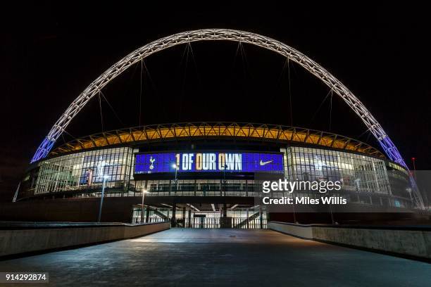 General view outside London's Wembley Stadium as Nike and Tottenham Hotspur mark Harry Kane's 100th Premier League goal, scored against Liverpool...
