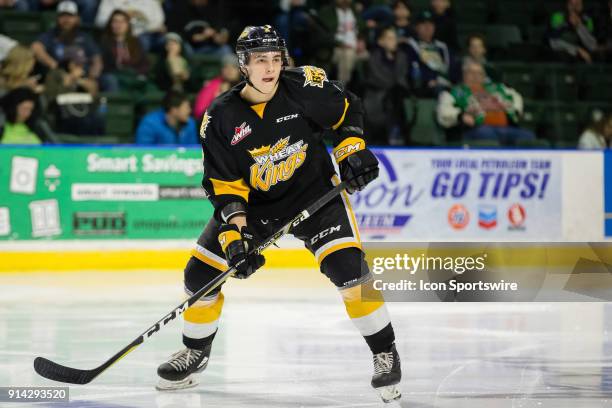 Brandon Wheat Kings defenseman Braden Schneider waits to receive a pass in the third period in a game between the Everett Silvertips and the Brandon...