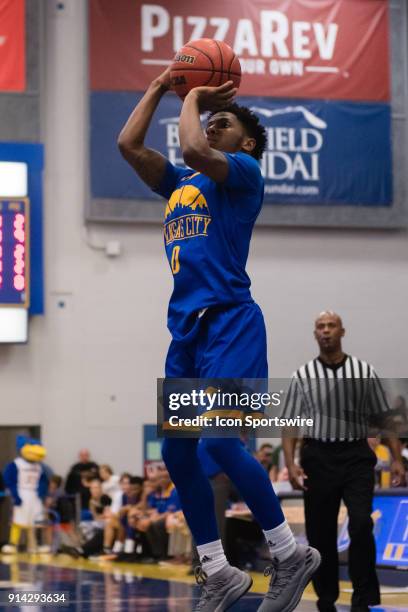 Kangaroos guard Xavier Bishop takes a jump shot during the game between the UMKC Roos and the CSU Bakersfield Roadrunners on February 03 at Icardo...