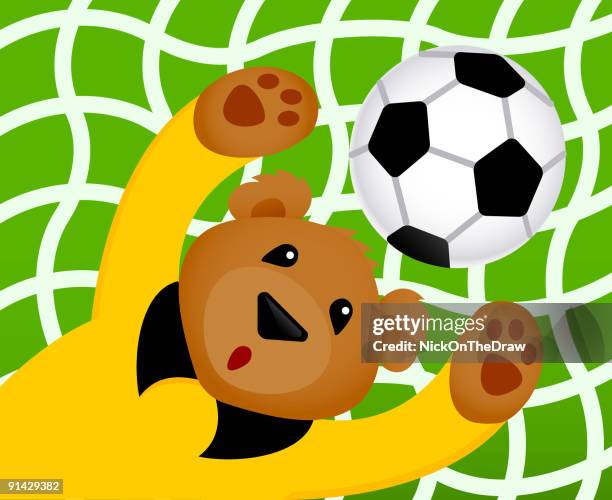 goalkeeper bear trying to make a save - goalie save stock illustrations