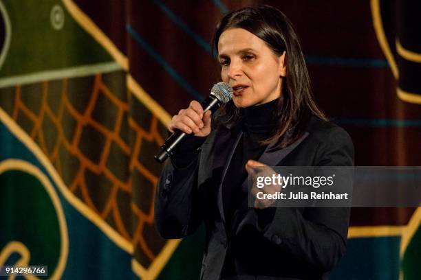 Actress Juliette Binoche addresses the audience of the premiere of her film Let the Sunshine In at the Gothenburg International Film Festival 2018 at...