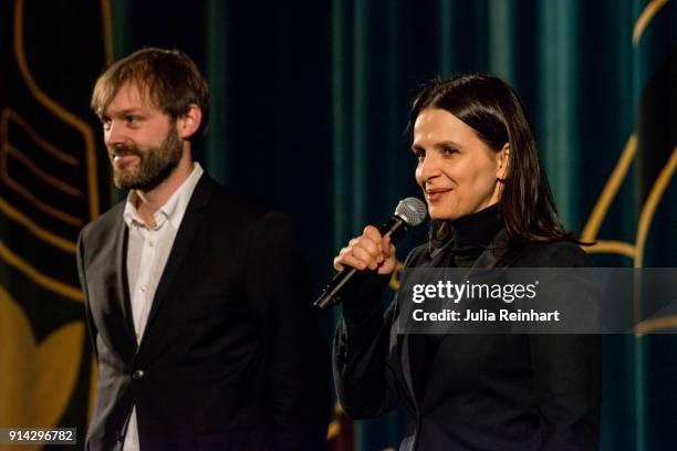 Actress Juliette Binoche addresses the audience of the premiere of her film Let the Sunshine In at the Gothenburg International Film Festival 2018 at...