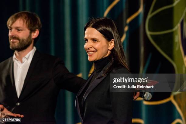 Actress Juliette Binoche addresses the audience of the premiere of her film Let the Sunshine In at the Gothenburg International Film Festival 2018 at...