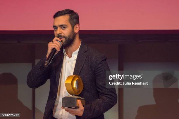 Actor Ardalan Esmaili accepts the Sven Nykvist Award for Cinematography on behalf of Sophia Olsson for her work on the film The Charmer at the Dragon...