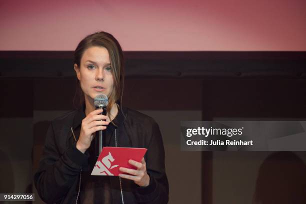 Filmmaker Olivia Catering presents the Award for Best Nordic Documentary at the Dragon Award Ceremony at the Gothenburg International Film Festival...