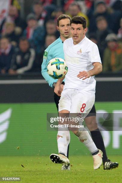 Milos Jojic of Koeln controls the ball during the Bundesliga match between 1. FC Koeln and Borussia Dortmund at RheinEnergieStadion on February 2,...