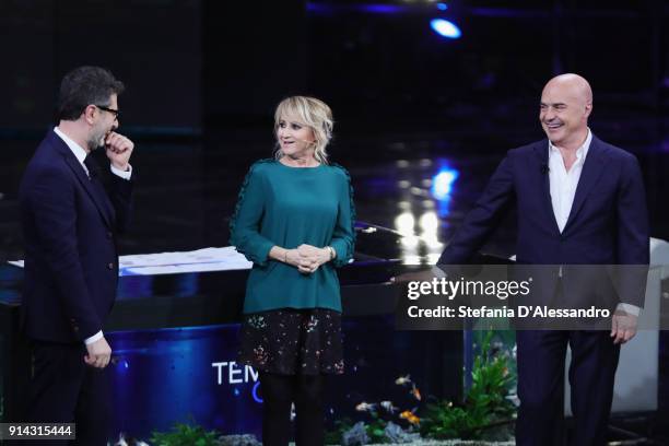 Fabio Fazio, Luca Zingaretti and Luciana Littizzetto attend 'Che Tempo Che Fa' tv show on February 4, 2018 in Milan, Italy.