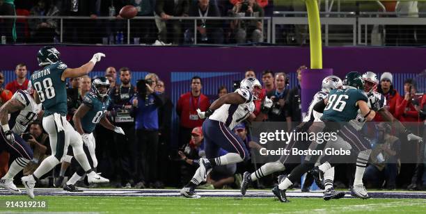 Philadelphia Eagles wide receiver Trey Burton fires a touchdown pass to quarterback Nick Foles on a second quarter trick play that put Philadelphia...