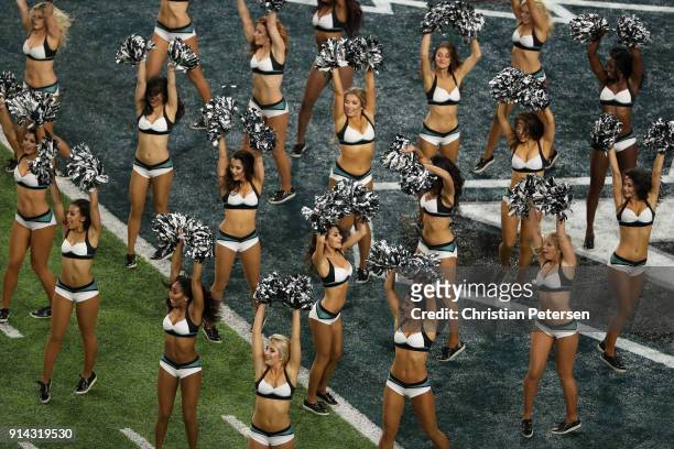 The Philadelphia Eagles cheerleaders perform during Super Bowl LII against the New England Patriots in Super Bowl LII at U.S. Bank Stadium on...