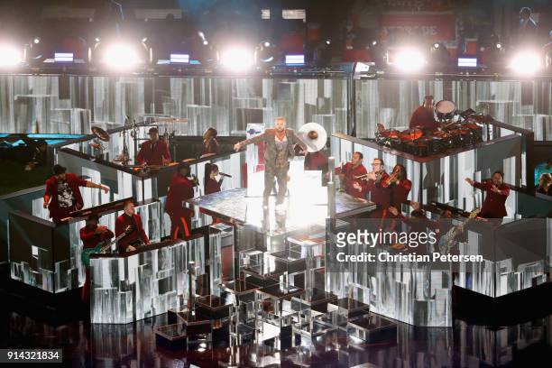Justin Timberlake performs during the Pepsi Super Bowl LII Halftime Show at U.S. Bank Stadium on February 4, 2018 in Minneapolis, Minnesota.