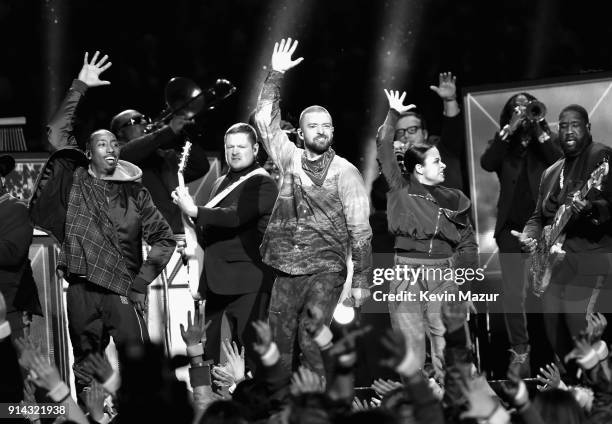 Recording artist Justin Timberlake performs onstage during the Pepsi Super Bowl LII Halftime Show at U.S. Bank Stadium on February 4, 2018 in...