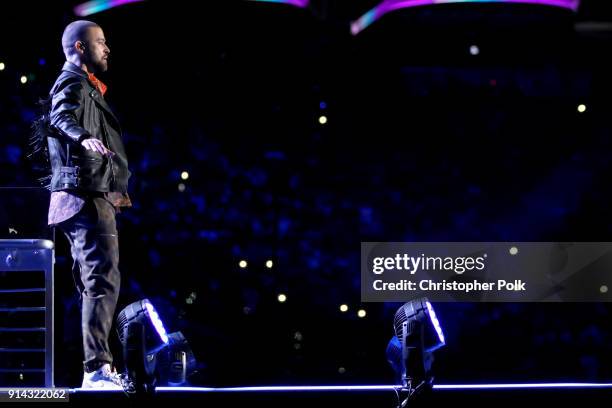 Recording artist Justin Timberlake performs onstage during the Pepsi Super Bowl LII Halftime Show at U.S. Bank Stadium on February 4, 2018 in...