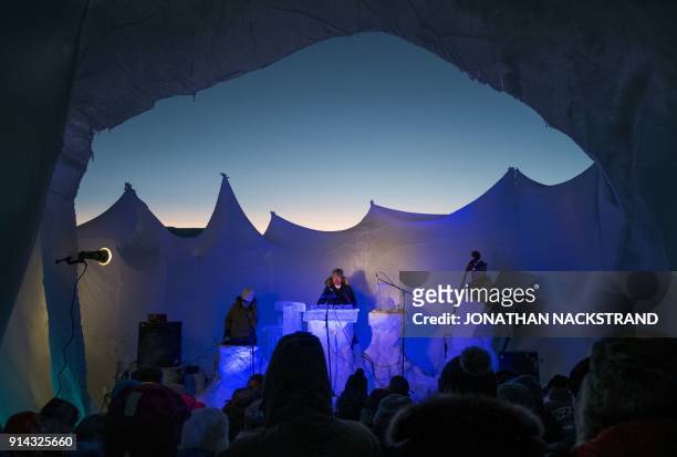 Terje Lsungset , the founder and artistic director of the Ice Music Festival, performs with a musical instrument made purely of ice during the...