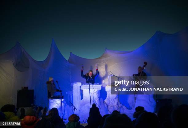 Terje Lsungset , the founder and artistic director of the Ice Music Festival, performs with a musical instrument made purely of ice during the...