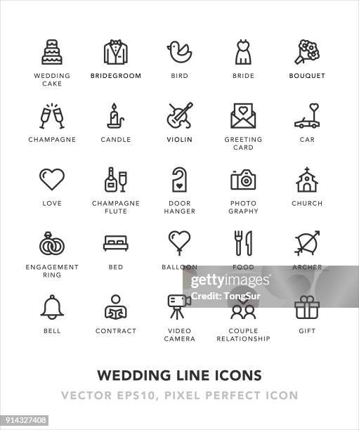 wedding line icons - champagne glass icon stock illustrations