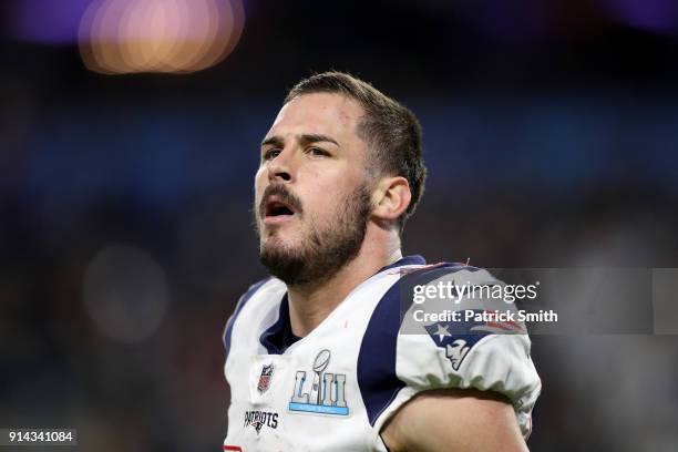 Danny Amendola of the New England Patriots looks on against the Philadelphia Eagles during the fourth quarter in Super Bowl LII at U.S. Bank Stadium...